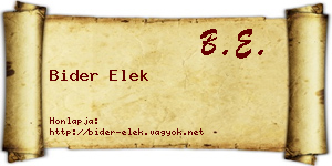 Bider Elek névjegykártya